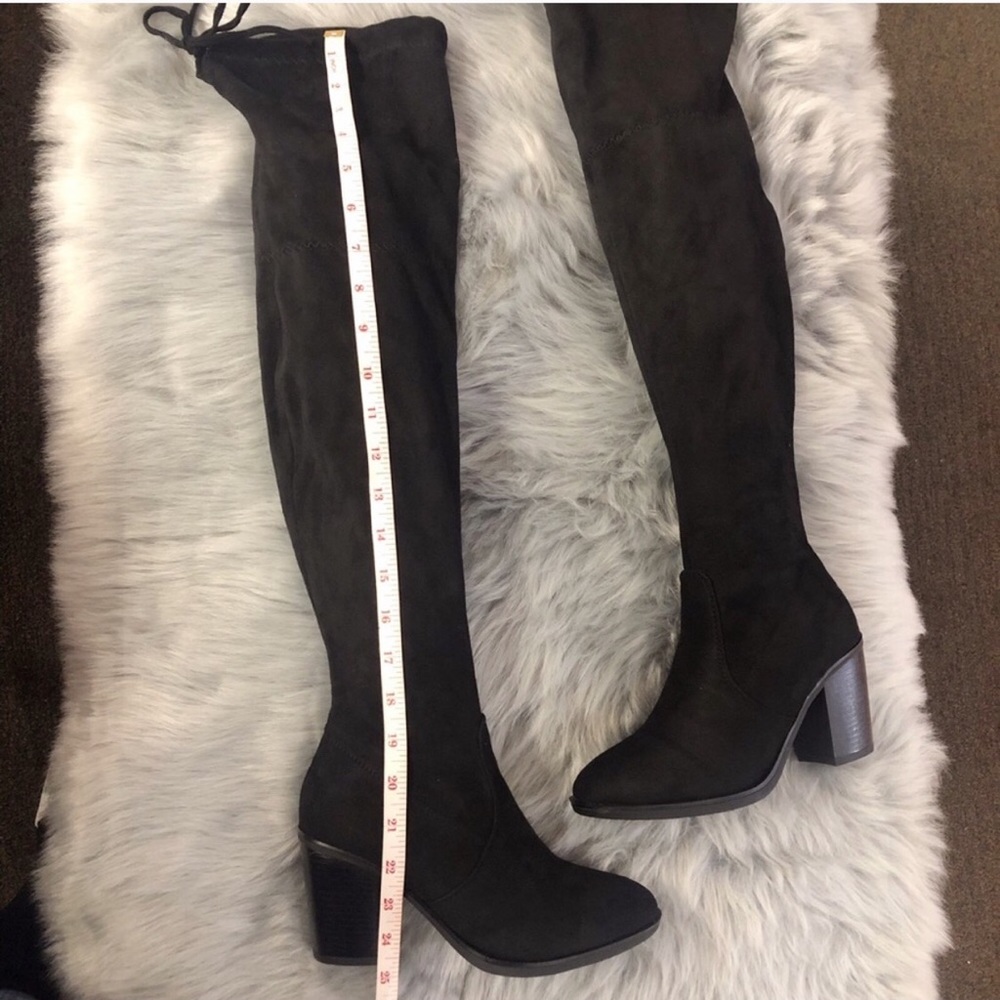 Black Over The Knee Boots, Chunky Heel - Picture 7 of 7